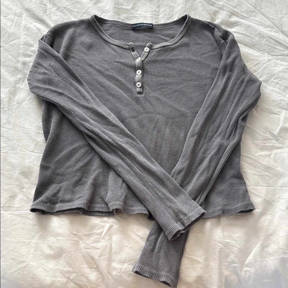 Gray Long Sleeve Henley Top